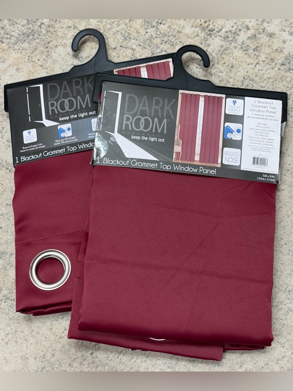 Blackout Grommet Top Curtain Panel - Burgundy -set of 2